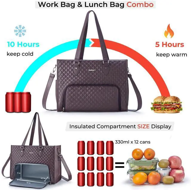 Alt view image 2 of 5 - Ralnitote Laptop Tote Bag with Insulated Lunch Compartment for Women, PU Leather 15.6 Inch Work Bag, Elegant Computer Handbag, Versatile Business Tote for Office,Travel or Casual-Plum Purple