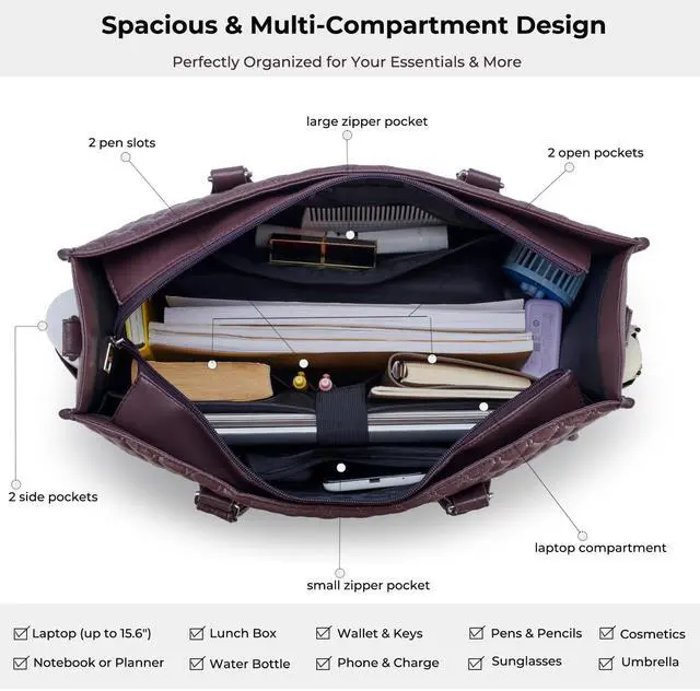 Alt view image 4 of 5 - Ralnitote Laptop Tote Bag with Insulated Lunch Compartment for Women, PU Leather 15.6 Inch Work Bag, Elegant Computer Handbag, Versatile Business Tote for Office,Travel or Casual-Plum Purple