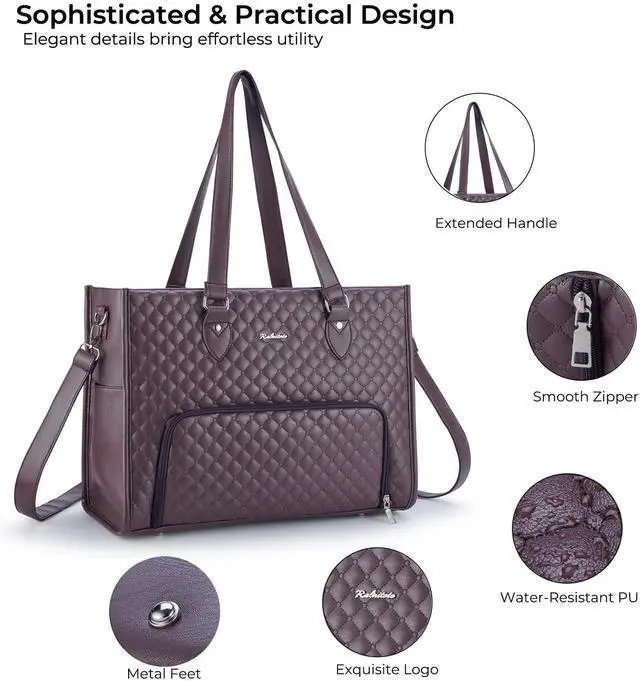 Alt view image 5 of 5 - Ralnitote Laptop Tote Bag with Insulated Lunch Compartment for Women, PU Leather 15.6 Inch Work Bag, Elegant Computer Handbag, Versatile Business Tote for Office,Travel or Casual-Plum Purple