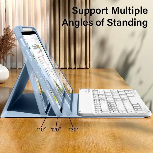 Alt view image 5 of 5 - kenke for iPad 11/10th Gen Case with Keyboard 11/10.9 inch 2025 A16/2022, Detachable Wireless Bluetooth Keyboard Case with Right Side Pencil Holder, White Square Keycaps (Blue)