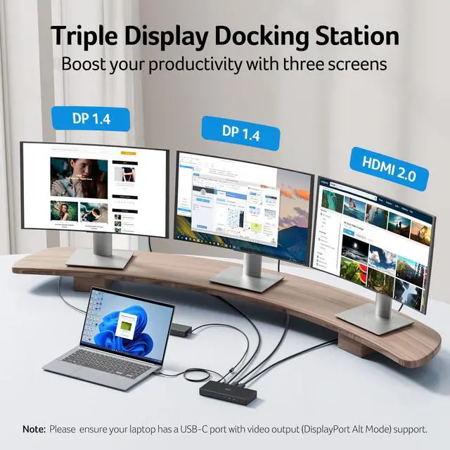 Alt view image 3 of 5 - Acer Docking Station, 11-in-1 Laptop Docking Station 4K@60Hz for 3 Monitors with 2x DisplayPort+HDMI, Ethernet, 5Gbps Data, Audio, 135W Power, USBC Dock Compatible with Acer, Dell, MacBook Air/Pro, HP