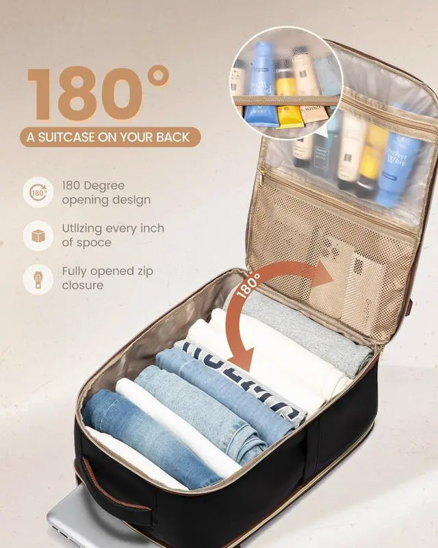 Alt view image 4 of 5 - LOVEVOOK Travel Backpack Carry on Flight Approved 50L,Waterproof TSA Travel Essentials Personal Item Backpack for Women Men,Large Carry on Luggage Suitcase Travel Bag for Airplane with 3 Packing Cubes