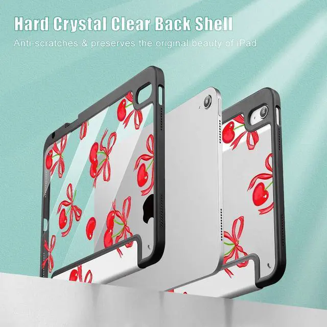 Alt view image 4 of 5 - May Chen Case for iPad Air 13 Inch (M3) 2025, (M2) 2024 - [Built-in Pencil Holder] Shockproof Cover with Clear Transparent Back Shell, Auto Sleep/Wake Cover, Cherries Ribbon Bows