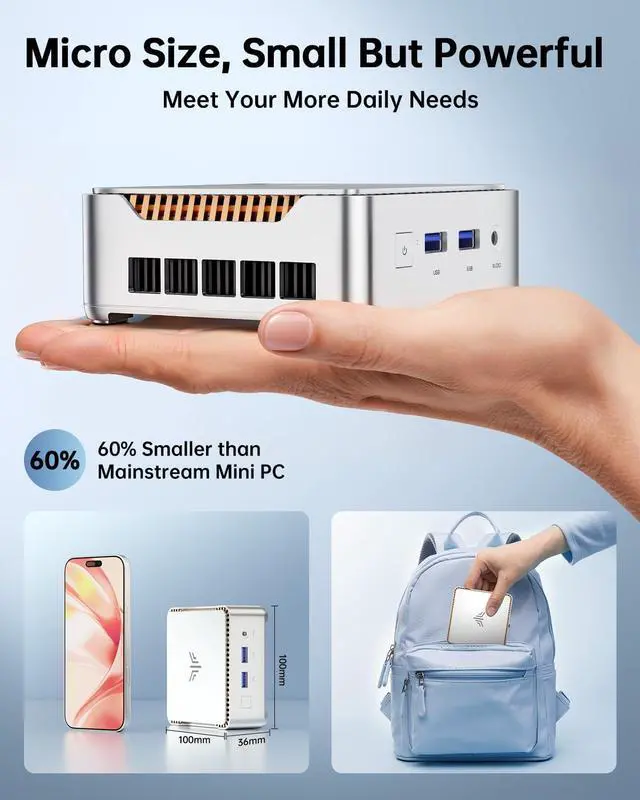 Alt view image 3 of 5 - KAMRUI Essenx E2 Mini PC 11 Pro Twin Lake N150 Mini Computer, 16GB RAM 512GB M.2 SSD, Micro PC Support 4K Display/USB3.2/WiFi/BT/Gigabit Ethernet Mini PC Home/Office