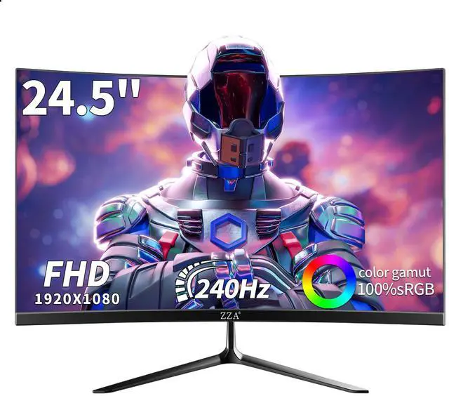 Main image of ZZA 24.5" Curved Gaming Monitor, 240Hz|180Hz|144Hz FHD(1920 * 1080P) VA Screen Computer Monitor, Supports Freesync, 120% sRGB, Blue Light Filter,AMD Freesync, Wall Mountable Installs(HDMI 1.4/DP 1.2)