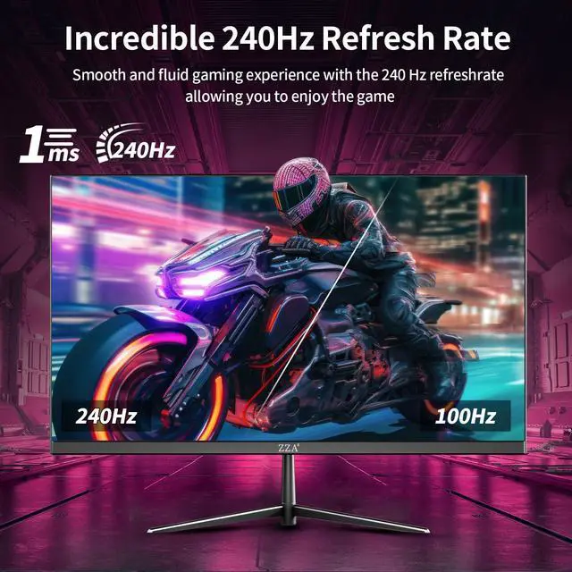 Alt view image 5 of 5 - ZZA 24.5" Curved Gaming Monitor, 240Hz|180Hz|144Hz FHD(1920 * 1080P) VA Screen Computer Monitor, Supports Freesync, 120% sRGB, Blue Light Filter,AMD Freesync, Wall Mountable Installs(HDMI 1.4/DP 1.2)