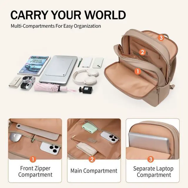 Alt view image 2 of 5 - GOLF SUPAGS Women Laptop Backpack Casual Daypack for Work Travel College Backpack Purse Fits 15.6 Inch Notebook (Champagne)