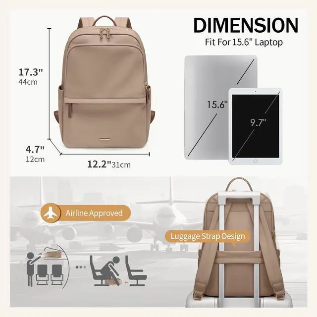 Alt view image 5 of 5 - GOLF SUPAGS Women Laptop Backpack Casual Daypack for Work Travel College Backpack Purse Fits 15.6 Inch Notebook (Champagne)