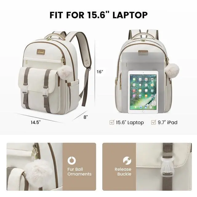 Alt view image 3 of 5 - LOVEVOOK School Backpack for Teen Girls, Student Backpack Purse for 14-16 Teenage, Cute Kid Bookbag, Back to School Backpacks Fit 15.6 Inch Laptop, Large College Travel Bag, Grey