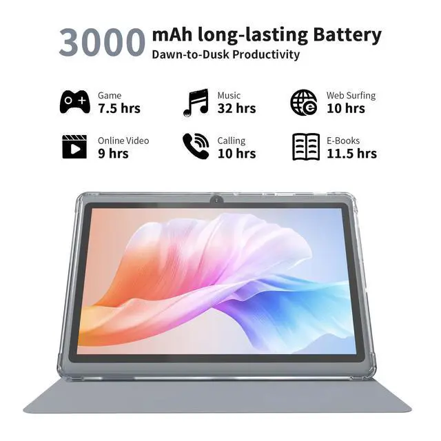 Alt view image 3 of 5 - ZZB 7 inch Tablet Android 14, 8GB RAM (4GB Expandable) 32GB ROM Tablets Supports 1TB MicroSD, Widevine L1, Dual Camera Tableta 5G WiFi-6 Android Tablet with Case, 7" Tablets+Cover 2025 (Gray)