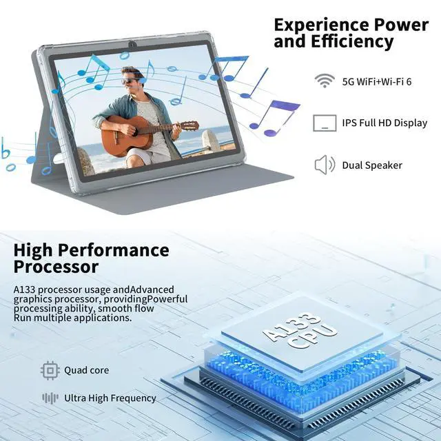 Alt view image 2 of 5 - ZZB 7 inch Tablet Android 14, 8GB RAM (4GB Expandable) 32GB ROM Tablets Supports 1TB MicroSD, Widevine L1, Dual Camera Tableta 5G WiFi-6 Android Tablet with Case, 7" Tablets+Cover 2025 (Gray)