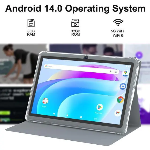 Alt view image 4 of 5 - ZZB 7 inch Tablet Android 14, 8GB RAM (4GB Expandable) 32GB ROM Tablets Supports 1TB MicroSD, Widevine L1, Dual Camera Tableta 5G WiFi-6 Android Tablet with Case, 7" Tablets+Cover 2025 (Gray)