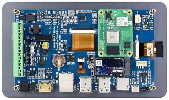 Alt view image 2 of 5 - Waveshare 7inch Touch Screen All-in-One Kit Designed for Raspberry Pi CM4 with 5MP Camera Aluminum Case Includes CSI, HDMI, USB, M.2, ETH, RS232, RS485 Interfaces