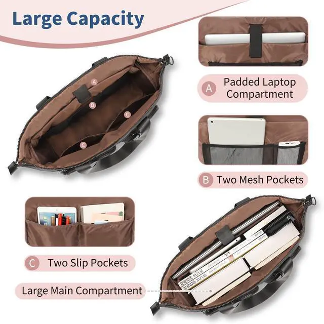 Alt view image 2 of 5 - Laptop Bag for Women, 15.6 inch Laptop Tote Bag, Large Capacity Teacher Tote, Lightweight Work Bags for Women with Multi Pockets, Business Office Work Handbag