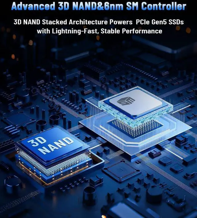 Alt view image 4 of 5 - OSCOO 2TB NVMe Gen 5.0 SSD,Up 14,000MB/s,3D TLC NAND, DRAM Cache, M.2 NVMe PCIe 2280 Gen5x4 SSD for AI Applications,Gaming,PS5,Laptop,Heavy-Duty Workstations with Graphene-Copper Pad Thermal Solution