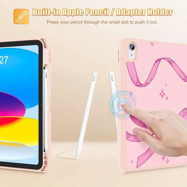 Alt view image 4 of 5 - Tuiklol Case for iPad 11 inch (A16 Chip) 2025 Generation 11th / iPad 10.9 inch 2022 10th Gen,Slim Stand Hard Case Pencil Holder with TPU Back Cover & Trifold Stand & Auto Wake/Sleep,Bow-C289