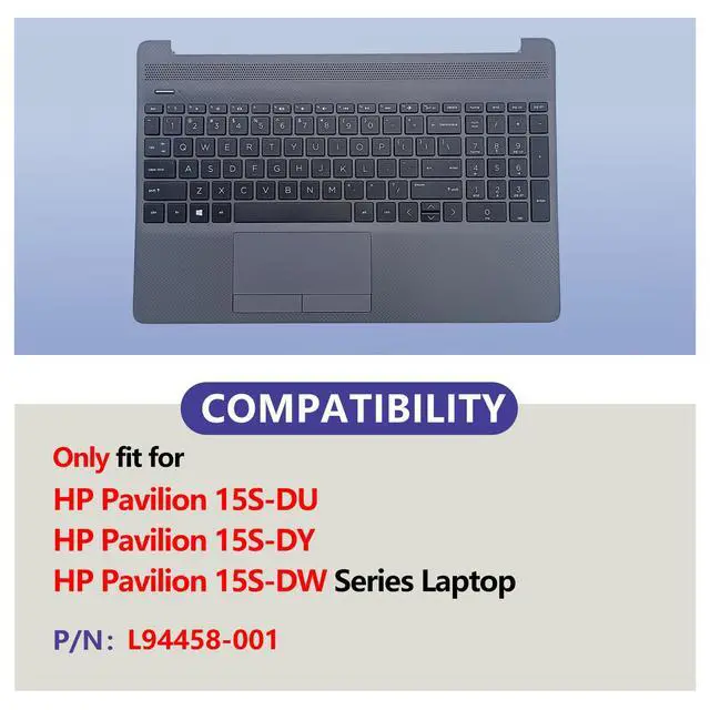 Alt view image 2 of 5 - D-KXCPELE Laptop Replacement-Upper Case Palmrest & Backlit Keyboard Touchpad Assembly for HP 15S-DY,15S-DW,15S-DU Models in Natural Silver with Fingerprint Reader P/N:L52154-001,L94458-001 (Grey)