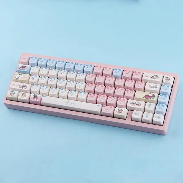 Alt view image 3 of 5 - TYRIXKI PBT Keycaps 142 Keys Pink Blue Meow Meow Cat Keycaps Dye-Sublimation Cute Keycap Mao Profile Custom Keycap for Cherry Gateron MX Swithes Mechanical Gaming Keyboards