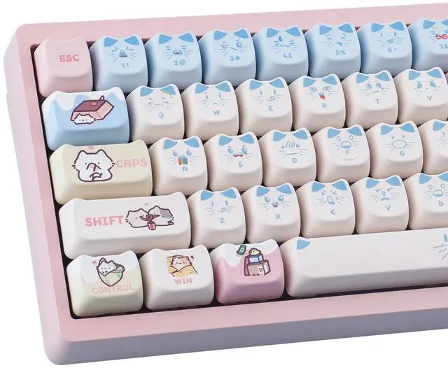 Main image of TYRIXKI PBT Keycaps 142 Keys Pink Blue Meow Meow Cat Keycaps Dye-Sublimation Cute Keycap Mao Profile Custom Keycap for Cherry Gateron MX Swithes Mechanical Gaming Keyboards
