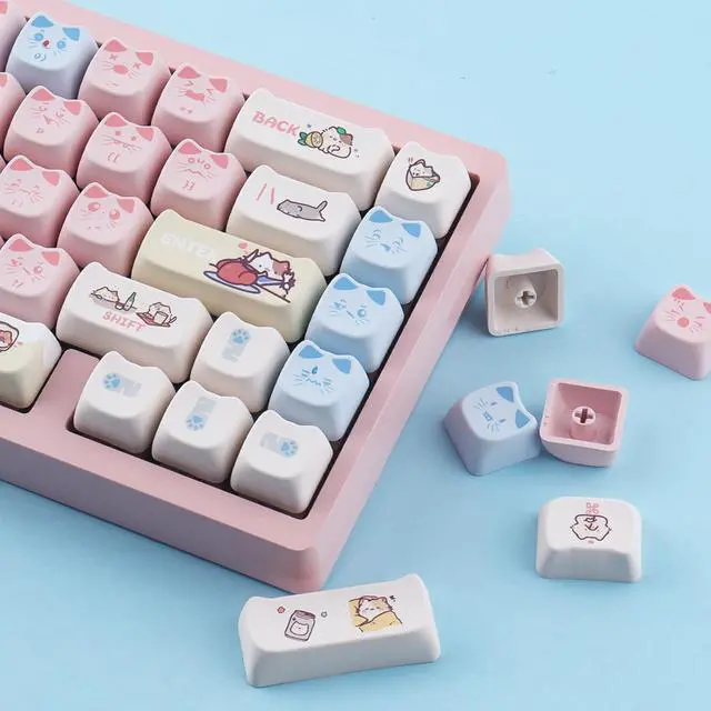 Alt view image 5 of 5 - TYRIXKI PBT Keycaps 142 Keys Pink Blue Meow Meow Cat Keycaps Dye-Sublimation Cute Keycap Mao Profile Custom Keycap for Cherry Gateron MX Swithes Mechanical Gaming Keyboards