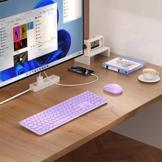 Alt view image 2 of 5 - Wireless Keyboard and Mouse Set  MPTOG Full-Sized 110Pcs Slim Round Key Design, Quiet Typing, Adjustable DPI Ergonomic Mouse, Wireless Combo for PC, Mac, Laptop, Tablets(Light Purple)