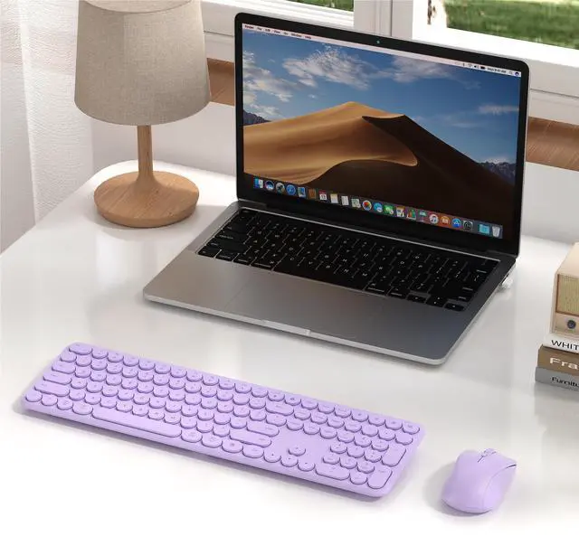 Alt view image 3 of 5 - Wireless Keyboard and Mouse Set  MPTOG Full-Sized 110Pcs Slim Round Key Design, Quiet Typing, Adjustable DPI Ergonomic Mouse, Wireless Combo for PC, Mac, Laptop, Tablets(Light Purple)