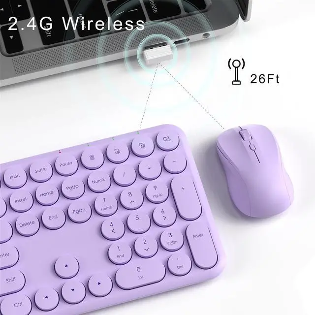Alt view image 5 of 5 - Wireless Keyboard and Mouse Set  MPTOG Full-Sized 110Pcs Slim Round Key Design, Quiet Typing, Adjustable DPI Ergonomic Mouse, Wireless Combo for PC, Mac, Laptop, Tablets(Light Purple)