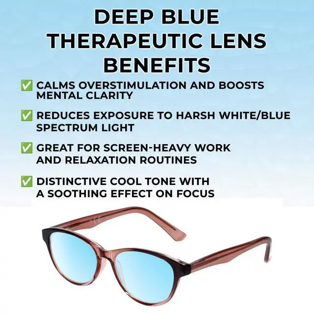 Alt view image 3 of 5 - Medspex Corinne McCormack Polly Color Therapy Reading Glasses +4.50 Pink Black Fade/Baby Blue Womens Fluorescent Light Sensitivity Chromotherapy Chakra Healing