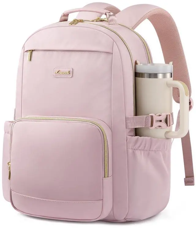 Main image of LOVEVOOK Laptop Backpack for Women with Pouch Pocket for Large Capacity Cup,18 Inch Teacher Nurse College Work Backpack Purse,Waterproof Laptop Bag Computer Carry on Back Pack for Travel, Light Pink