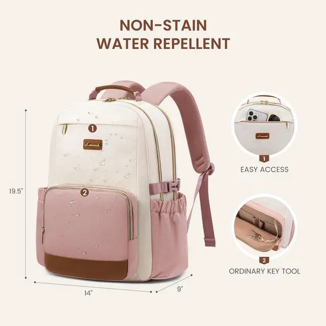 Alt view image 4 of 5 - LOVEVOOK Laptop Backpack for Women with Pouch Pocket for Large Capacity Cup,18 Inch Teacher Nurse College Work Backpack Purse,Waterproof Laptop Bag Computer Carry on Back Pack for Travel, Light Pink