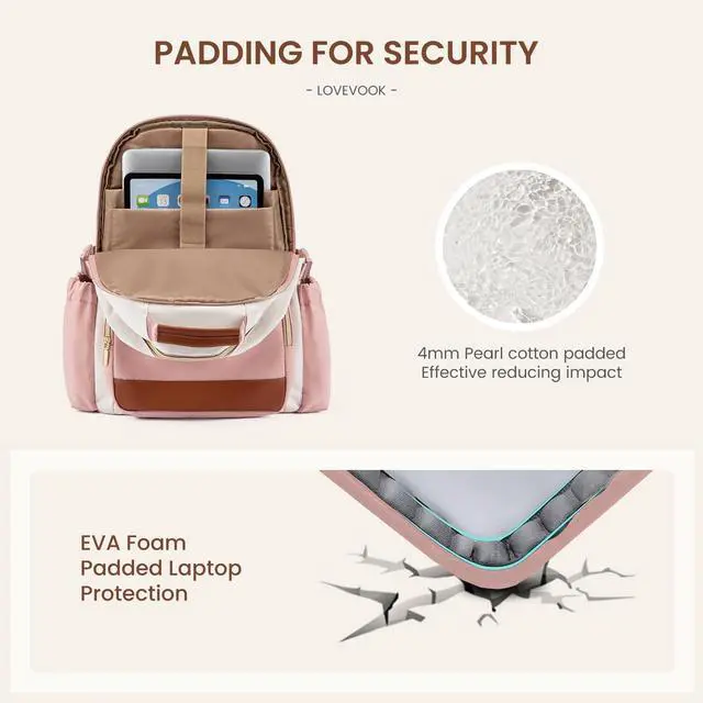 Alt view image 5 of 5 - LOVEVOOK Laptop Backpack for Women with Pouch Pocket for Large Capacity Cup,18 Inch Teacher Nurse College Work Backpack Purse,Waterproof Laptop Bag Computer Carry on Back Pack for Travel, Light Pink