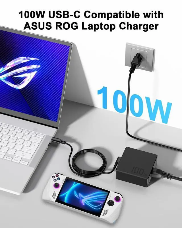 Alt view image 3 of 5 - Ryaobwu 100W 65W USB Type c Laptop Charger Compatible with Asus Rog Ally Flow X13 Z13 GV301 GV302 GZ301 Vivobook S 14 15 16X ZenBook 14 14X S13 Zephyrus G16 M16 G15 G14 S17 AC Power Adapter