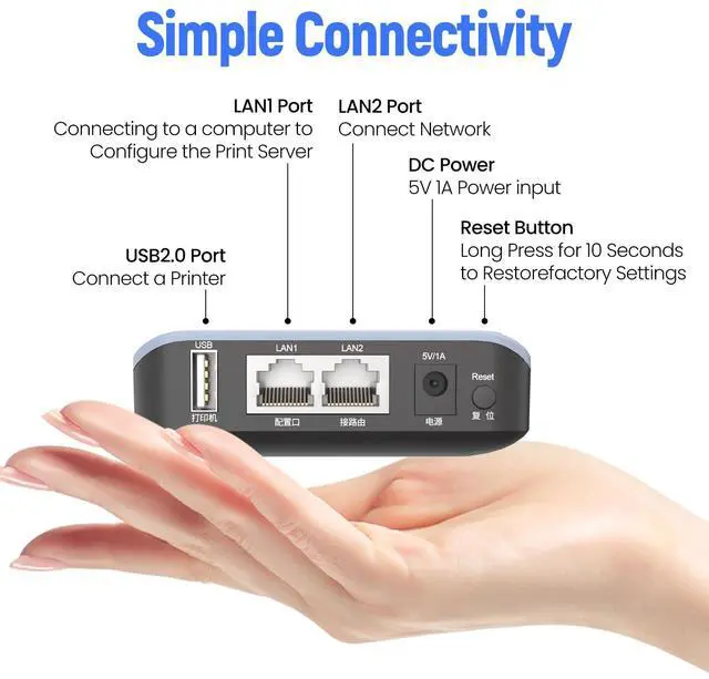 Alt view image 3 of 5 - Quxas Printer Sharing Server, Wireless USB Print Server for Windows/Mac/Linux,Support Inkjet and Laser Printers, Model LP-N110W (Blue)
