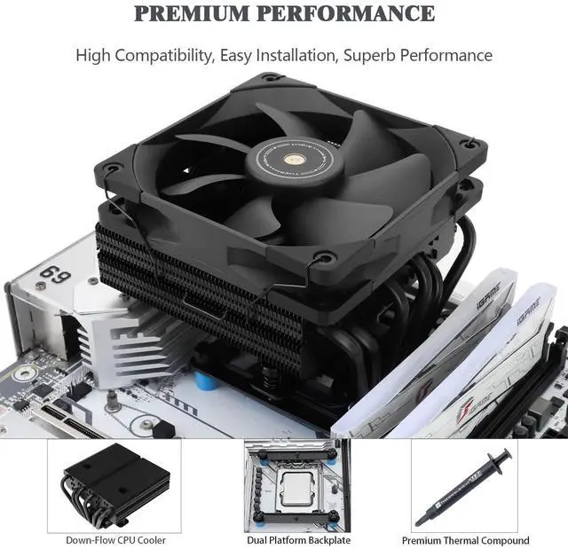 Alt view image 3 of 5 - Thermalright SI-100 Black CPU Air Cooler, 6×6mm Heat Pipes, TL-E12B PWM Quiet Fan CPU Cooler with S-FDB V2.0 Bearing, AGHP 3.0 Technology, for AMD AM4 AM5/Intel 1150/1151/1200/1700/2066/1851