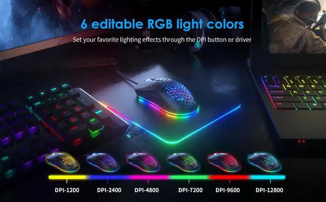 Alt view image 3 of 5 - CYD C306 Wired Gaming Mouse with Honeycomb Shell, 12800 DPI 7 Button RGB Mouse, Computer Mouse Lightweight Gaming Mice Ergonomic Mouse Gamer, Windows/Mac/Linux Support