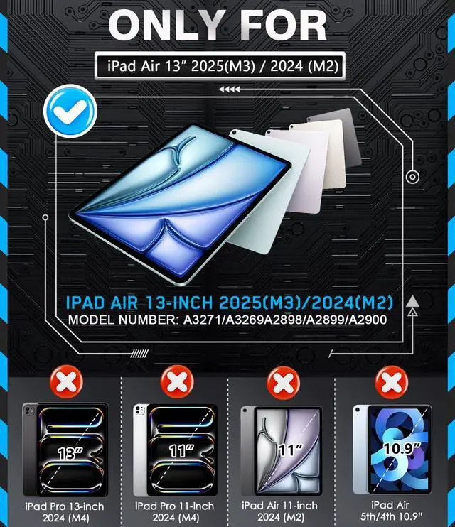 Alt view image 2 of 5 - Grifobes Case for iPad Air 13-inch (M3/M2) 2025/2024, Heavy Duty Shockproof Rugged Protective Cover with Pencil Holder/Built-in Stand for i Pad Air 13" (Navy Blue)