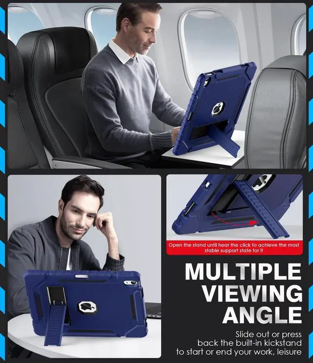 Alt view image 4 of 5 - Grifobes Case for iPad Air 13-inch (M3/M2) 2025/2024, Heavy Duty Shockproof Rugged Protective Cover with Pencil Holder/Built-in Stand for i Pad Air 13" (Navy Blue)