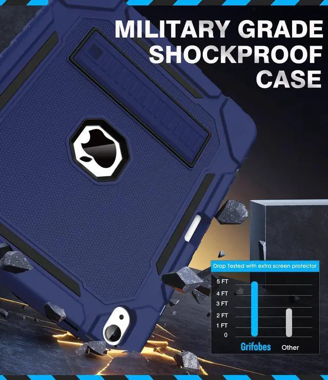 Alt view image 5 of 5 - Grifobes Case for iPad Air 13-inch (M3/M2) 2025/2024, Heavy Duty Shockproof Rugged Protective Cover with Pencil Holder/Built-in Stand for i Pad Air 13" (Navy Blue)