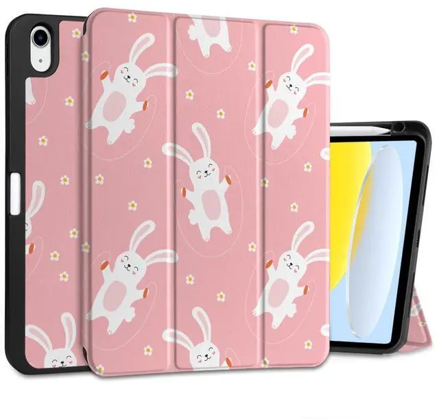 Main image of MEEgoodo Case for iPad A16 11th Generation 11 inch 2025/iPad 10th Generation 10.9 inch 2022,Tablet Cover with Trifold Stand + Pencil Holder + Auto Wake/Sleep + Soft TPU Back Cover,Bunnies Jumping Rope