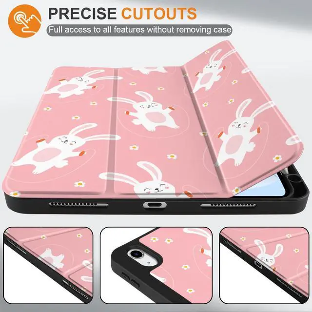 Alt view image 2 of 5 - MEEgoodo Case for iPad A16 11th Generation 11 inch 2025/iPad 10th Generation 10.9 inch 2022,Tablet Cover with Trifold Stand + Pencil Holder + Auto Wake/Sleep + Soft TPU Back Cover,Bunnies Jumping Rope