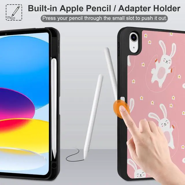 Alt view image 4 of 5 - MEEgoodo Case for iPad A16 11th Generation 11 inch 2025/iPad 10th Generation 10.9 inch 2022,Tablet Cover with Trifold Stand + Pencil Holder + Auto Wake/Sleep + Soft TPU Back Cover,Bunnies Jumping Rope