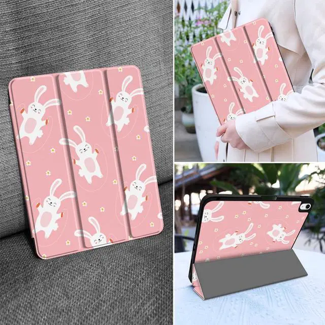 Alt view image 5 of 5 - MEEgoodo Case for iPad A16 11th Generation 11 inch 2025/iPad 10th Generation 10.9 inch 2022,Tablet Cover with Trifold Stand + Pencil Holder + Auto Wake/Sleep + Soft TPU Back Cover,Bunnies Jumping Rope