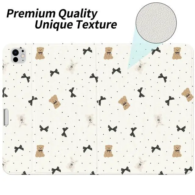 Alt view image 2 of 5 - JOYLAND Bear Pad Case for iPad 10th Generation 2022 10.9"/iPad (A16) 11th Generation 2025 11" with Pencil Holder Cartoon Bowknot Pattern Multi-Angle Viewing Folio Stand Leather Cover Auto Sleep/Wake