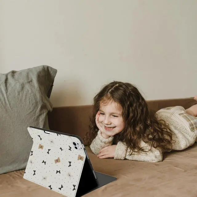 Alt view image 3 of 5 - JOYLAND Bear Pad Case for iPad 10th Generation 2022 10.9"/iPad (A16) 11th Generation 2025 11" with Pencil Holder Cartoon Bowknot Pattern Multi-Angle Viewing Folio Stand Leather Cover Auto Sleep/Wake