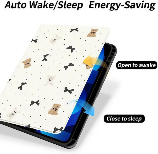 Alt view image 5 of 5 - JOYLAND Bear Pad Case for iPad 10th Generation 2022 10.9"/iPad (A16) 11th Generation 2025 11" with Pencil Holder Cartoon Bowknot Pattern Multi-Angle Viewing Folio Stand Leather Cover Auto Sleep/Wake