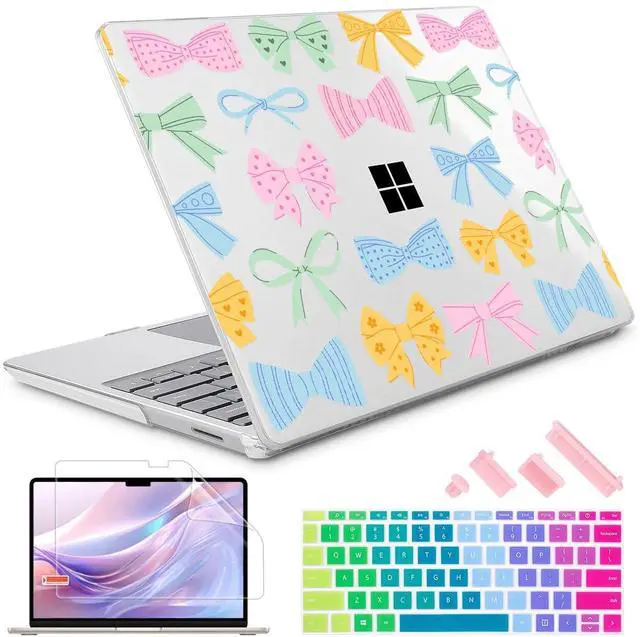 Main image of Lepeoac Compatible with 12.4 inch Microsoft Surface Laptop Go 3 Go 2 Go 1 Models: 1943 20132023 2022 2020 Release, Plastic Hard Shell Case with Keyboard Cover & Screen Protector, Colorful Bow