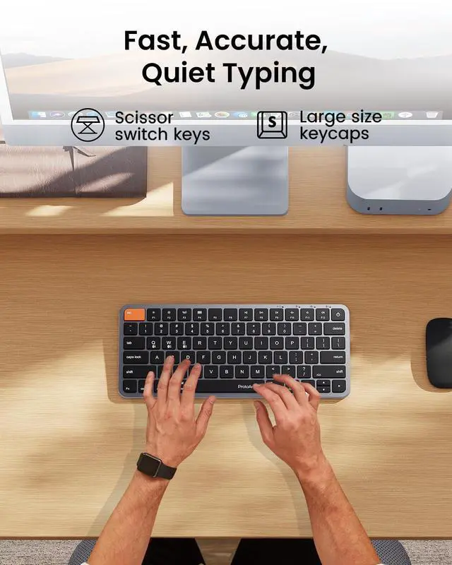 Alt view image 5 of 5 - ProtoArc Backlit Compact Wireless Keyboard for Mac, K90-A Bluetooth Keyboard, Multi-Device, Low Profile, Fluid Quiet Typing, Rechargeable, Compatible with MacBook Pro/Air, iPad - Space Gray