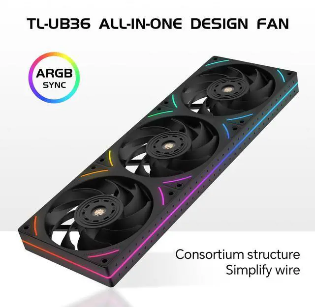 Alt view image 2 of 5 - TL-UB36 360mm PC Fans Single-Frame - 2150 RPM PWM Fan | ARGB Lighting | High Airflow | Single Modular Cable Case Fans, for Chassis  Liquid Cooler (Black)
