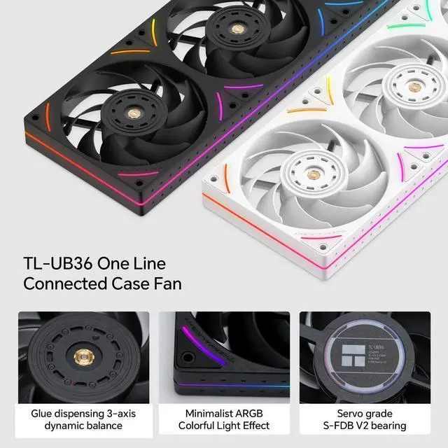 Alt view image 3 of 5 - TL-UB36 360mm PC Fans Single-Frame - 2150 RPM PWM Fan | ARGB Lighting | High Airflow | Single Modular Cable Case Fans, for Chassis  Liquid Cooler (Black)