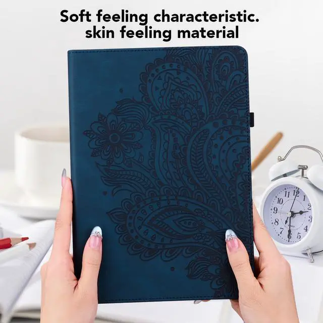 Alt view image 3 of 5 - VODEFOX for Amazon Kindle Fire Max 11 Case (13th Generation, 2023 Release) 11" - PU Leather Folio Embossed Peacock Flower Cover for Fire 11 Tablet - Blue